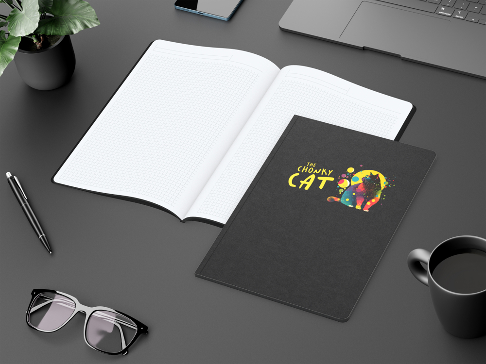 Notizbuch Tablet-Book, A4, Winkelkaro, schwarz, Siebdruck-Digital
