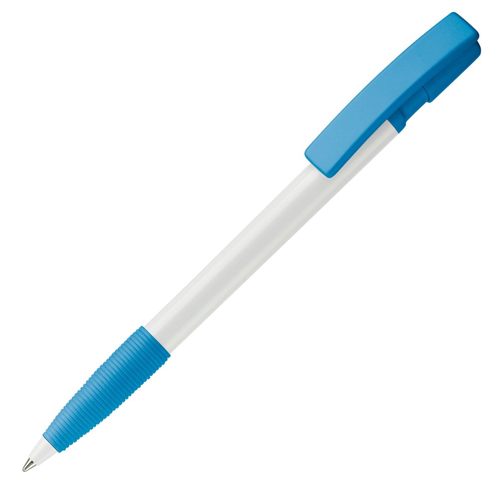 Kugelschreiber Nash Hardcolour mit Gummigriff - Weiss / Hellblau