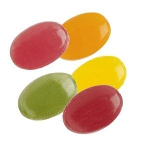 Bonbons im Flowpack, Mix aus Zitrone, Orange, Apfel, Kirsche und Cassis