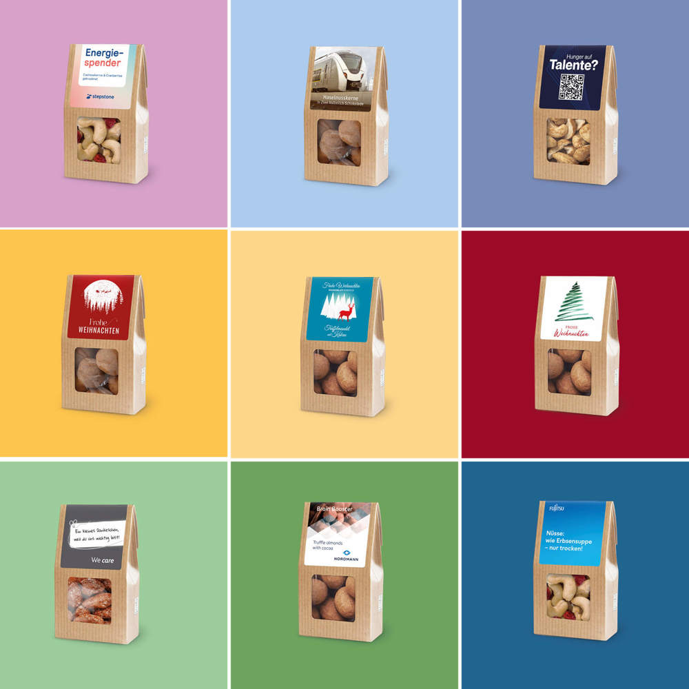 Weihnachts-Edition - Mini Faltschachtel - Haselnusskerne in Zimt-Vollmilch-Schokolade