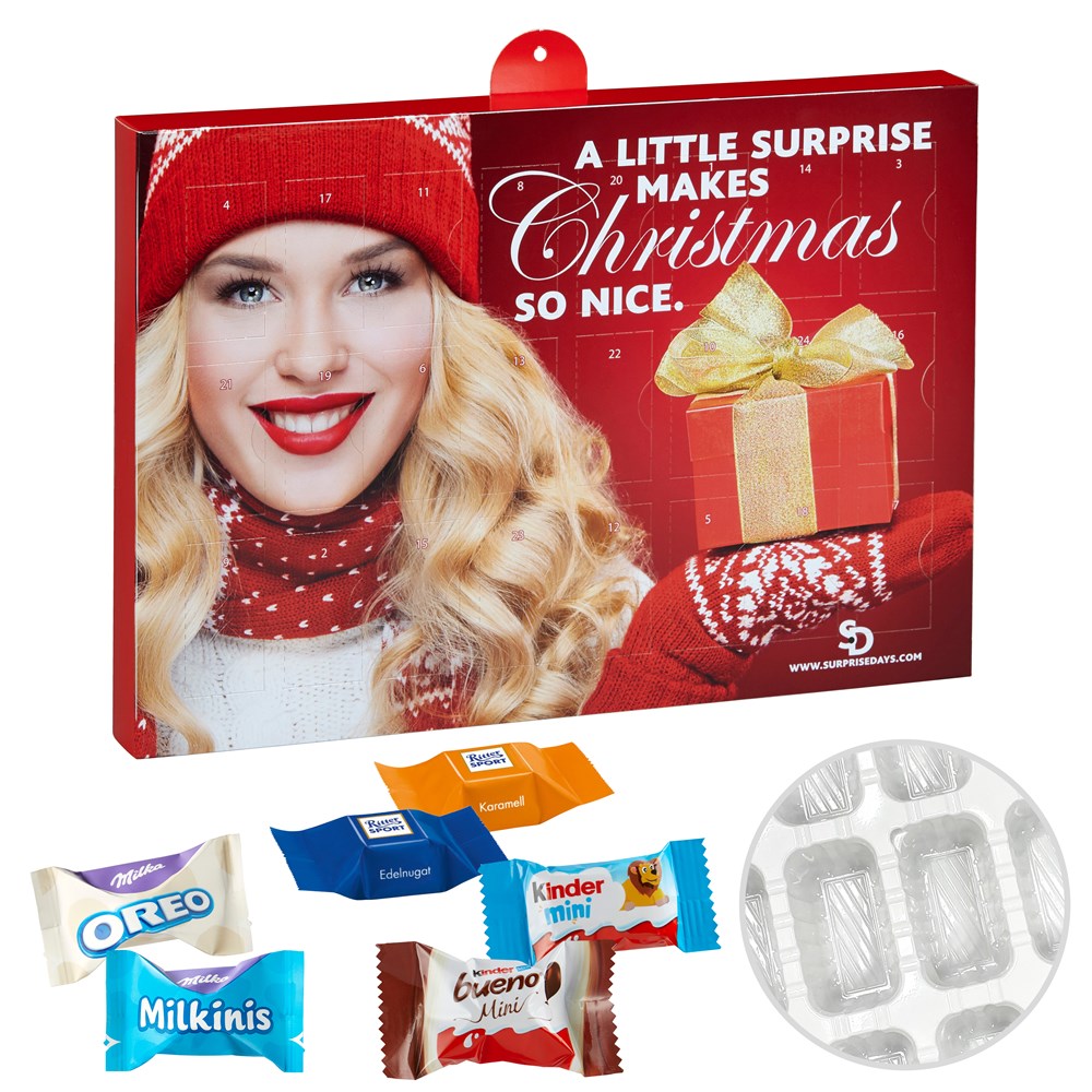 Premium Präsent mit Ritter Sport Schokowürfel & Milka Zarte Momente & Kinder-Schokolade & Kinder Bueno Mix